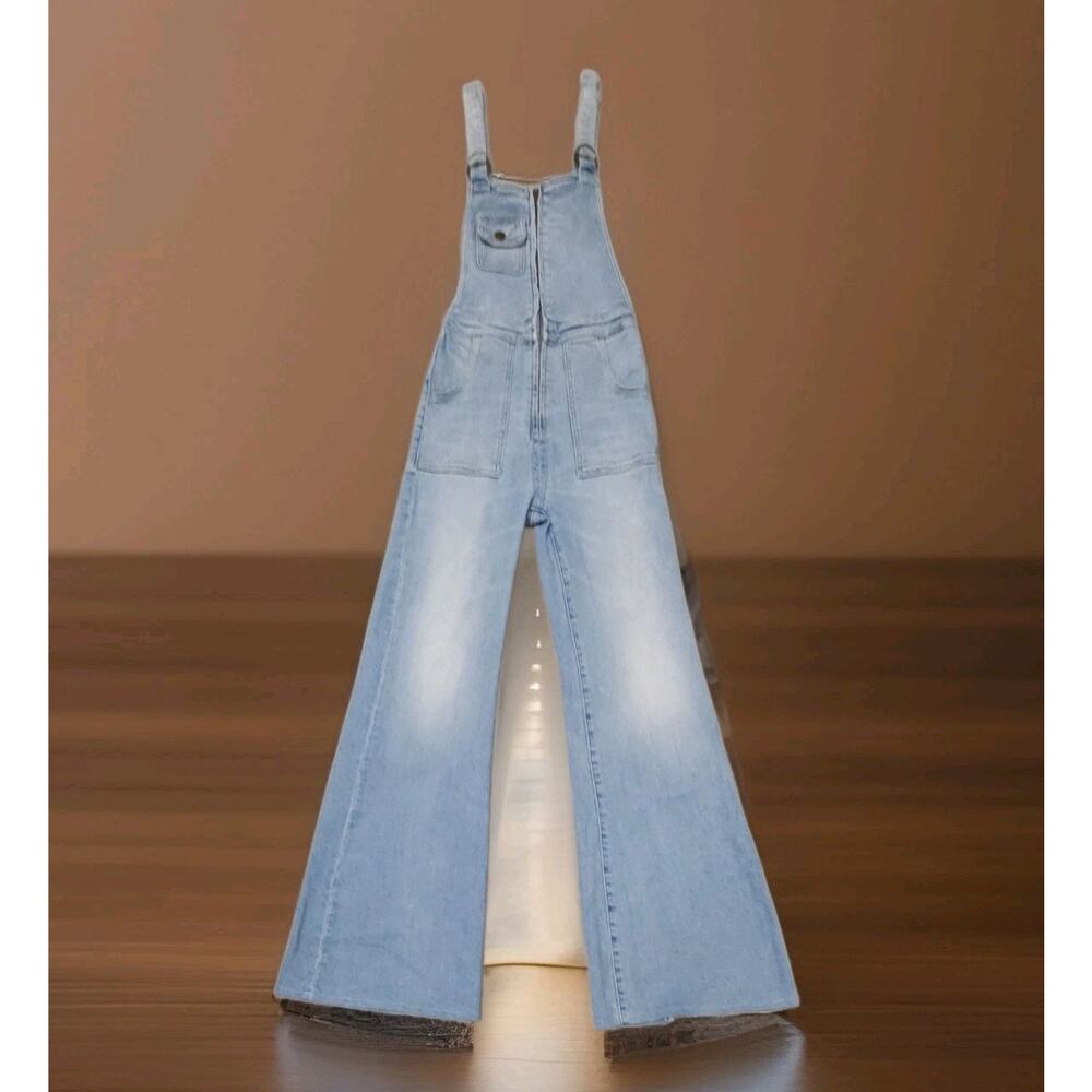 ROLLA'S HIGHWAY OVERALL HIGH WAIST FLARE DENIM DUNGAREES Light WASH BLUE 25